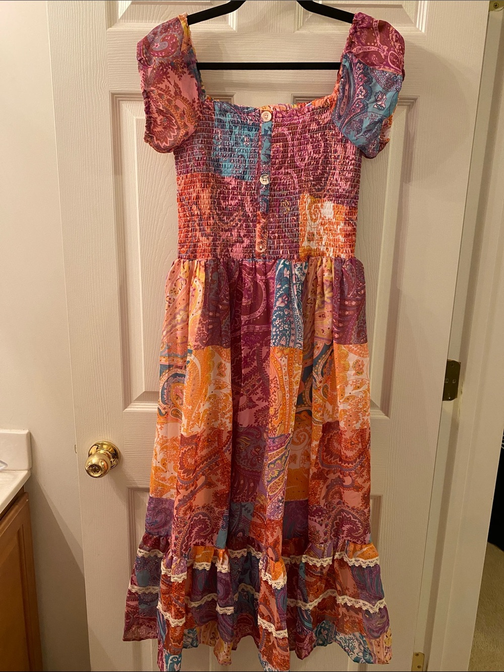 Her Destiny Multicolor Paisley Smocked Midi Dress